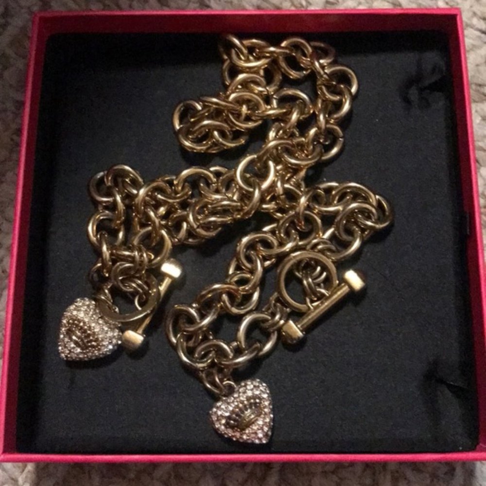 Juicy Couture Gold Tone Necklace + Bracelet Set